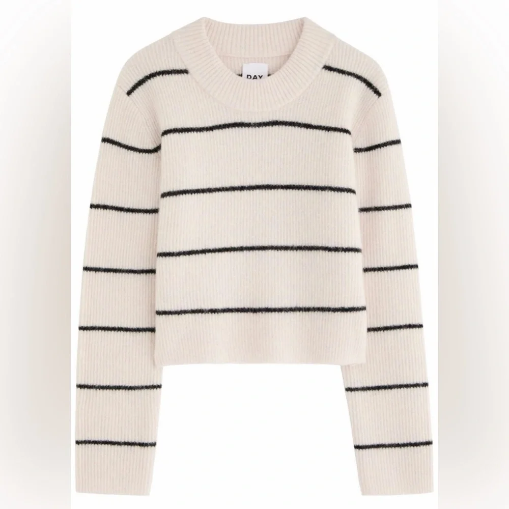 Day Birger ET Mikkelsen Striped Brushed-knit Off White crew neck wool sweater